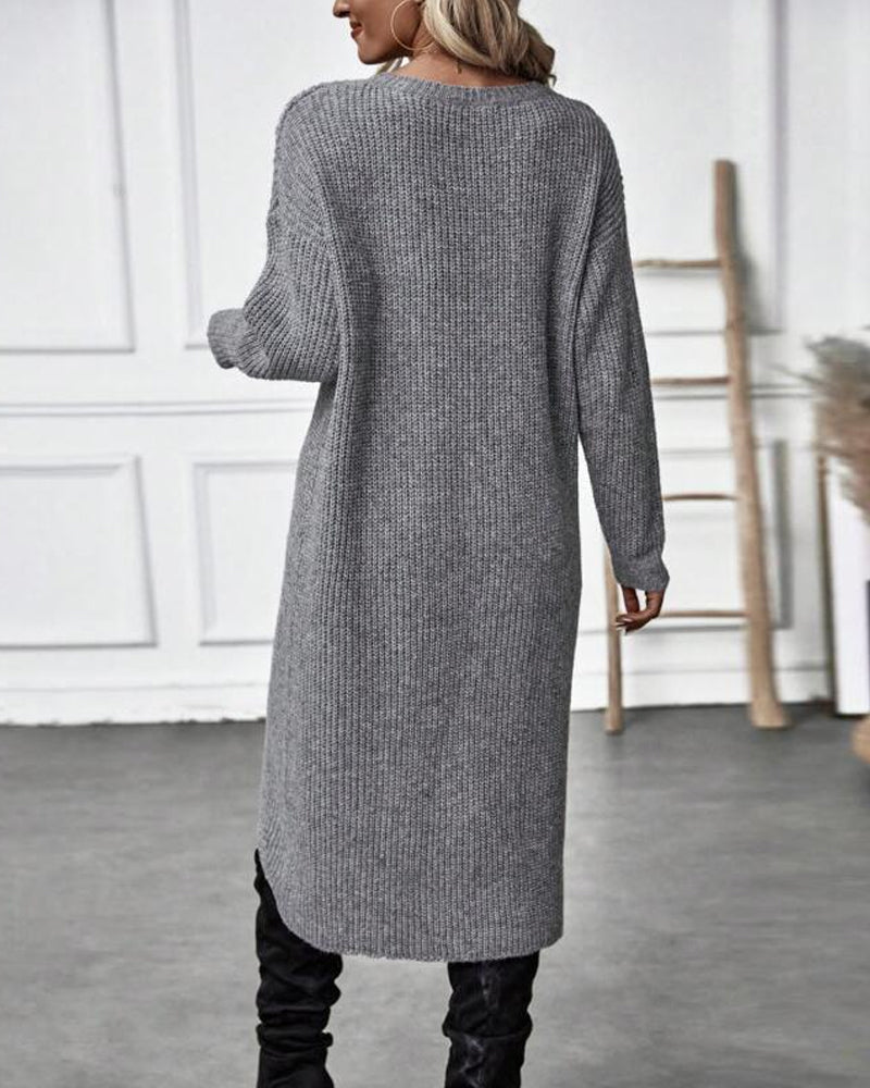 Effen kleurige jurk in de kleur Grijs voor dames in stijl ideaal voor de herfst.
