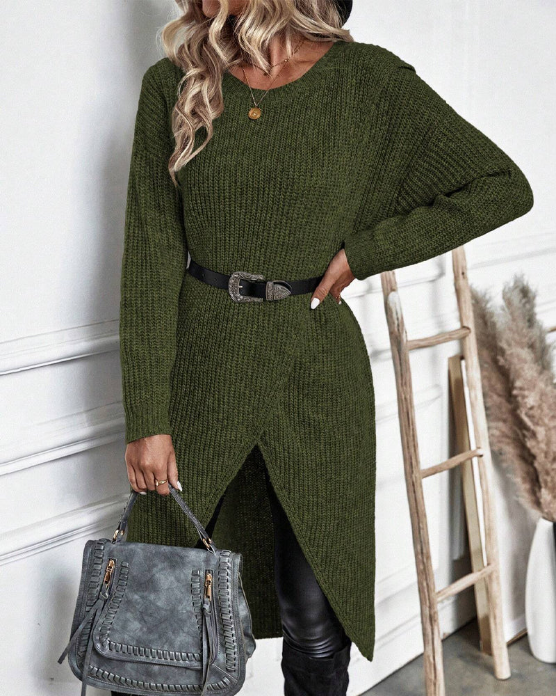 Effen kleurige jurk in de kleur Grijs voor dames in stijl ideaal voor de herfst.