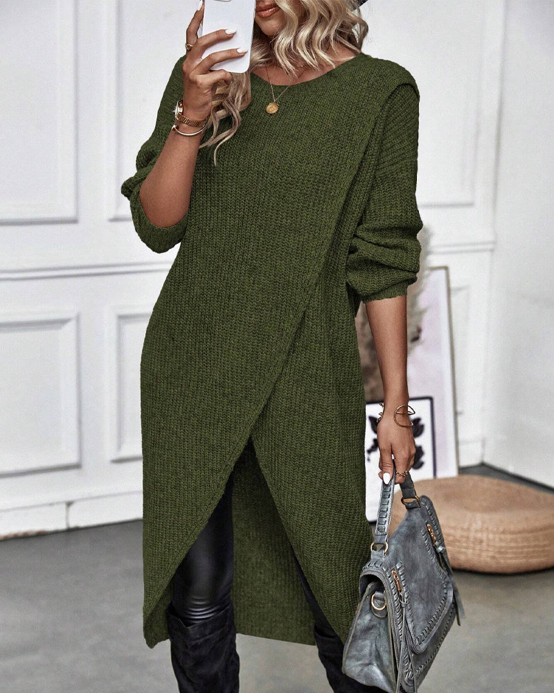 Effen kleurige jurk in de kleur Groen voor dames in stijl ideaal voor de herfst.