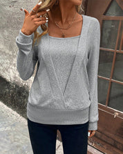 Effen patchworktop met vierkante hals in de kleur Grijs voor dames in stijl ideaal voor de herfst.