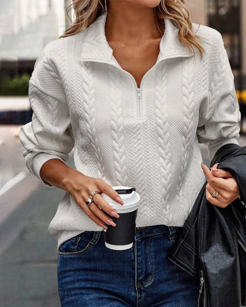 Effen trui met ritssluiting in de kleur Wit voor dames in stijl ideaal voor de herfst.