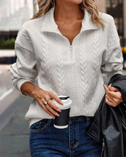 Effen trui met ritssluiting in de kleur Wit voor dames in stijl ideaal voor de herfst.