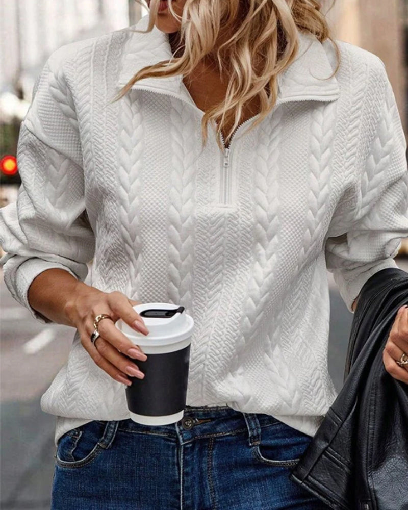 Effen trui met ritssluiting in de kleur Wit voor dames in stijl ideaal voor de herfst.