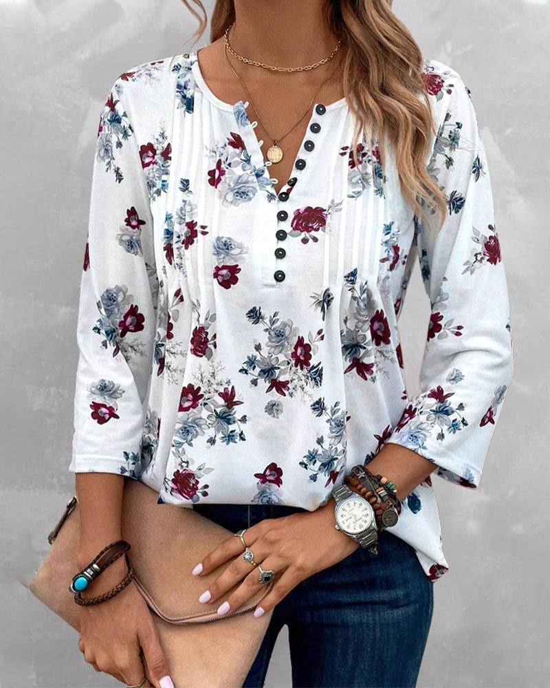 Elegante blouse met gebloemde drukknopen in de kleur Wit voor dames in stijl ideaal voor de herfst.