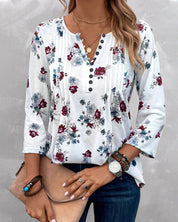 Elegante blouse met gebloemde drukknopen in de kleur Wit voor dames in stijl ideaal voor de herfst.