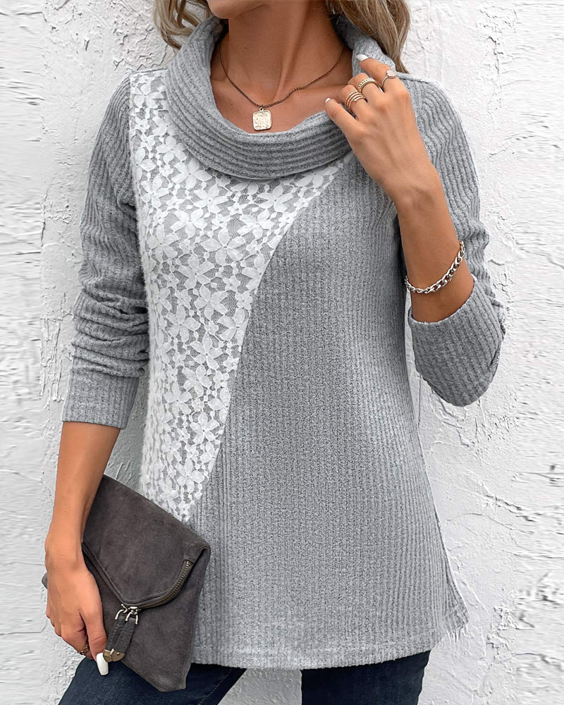 Elegante blouse van patchwork in de kleur Grijs voor dames in stijl ideaal voor de herfst.