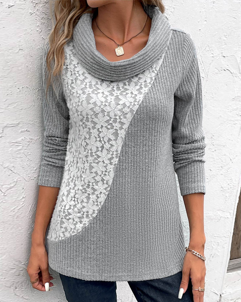 Elegante blouse van patchwork in de kleur Grijs voor dames in stijl ideaal voor de herfst.