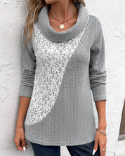 Elegante blouse van patchwork in de kleur Grijs voor dames in stijl ideaal voor de herfst.