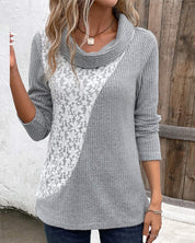 Elegante blouse van patchwork in de kleur Grijs voor dames in stijl ideaal voor de herfst.