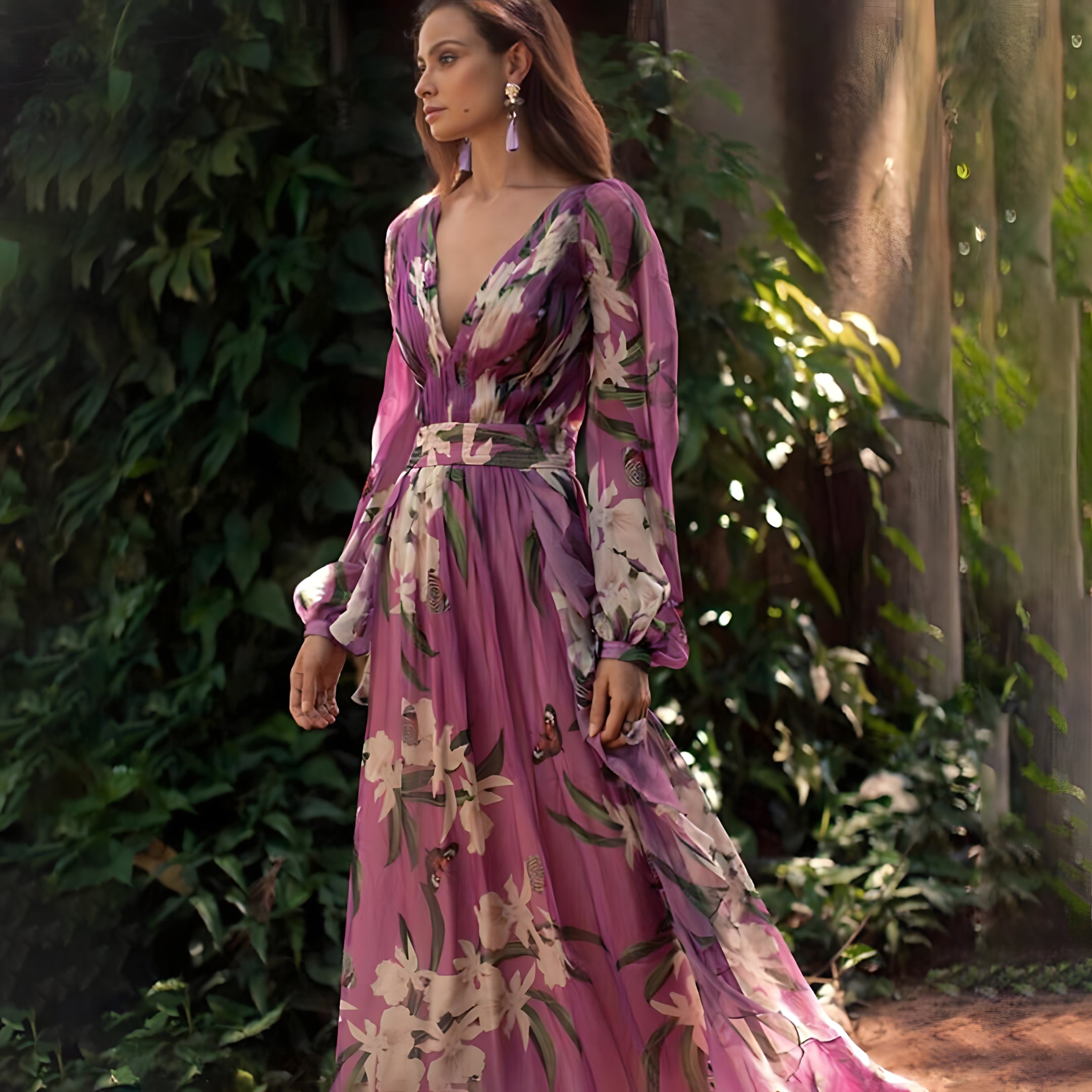 Elegante jurk met mouw en v-hals in de kleur Lila voor dames in stijl ideaal voor de lente.