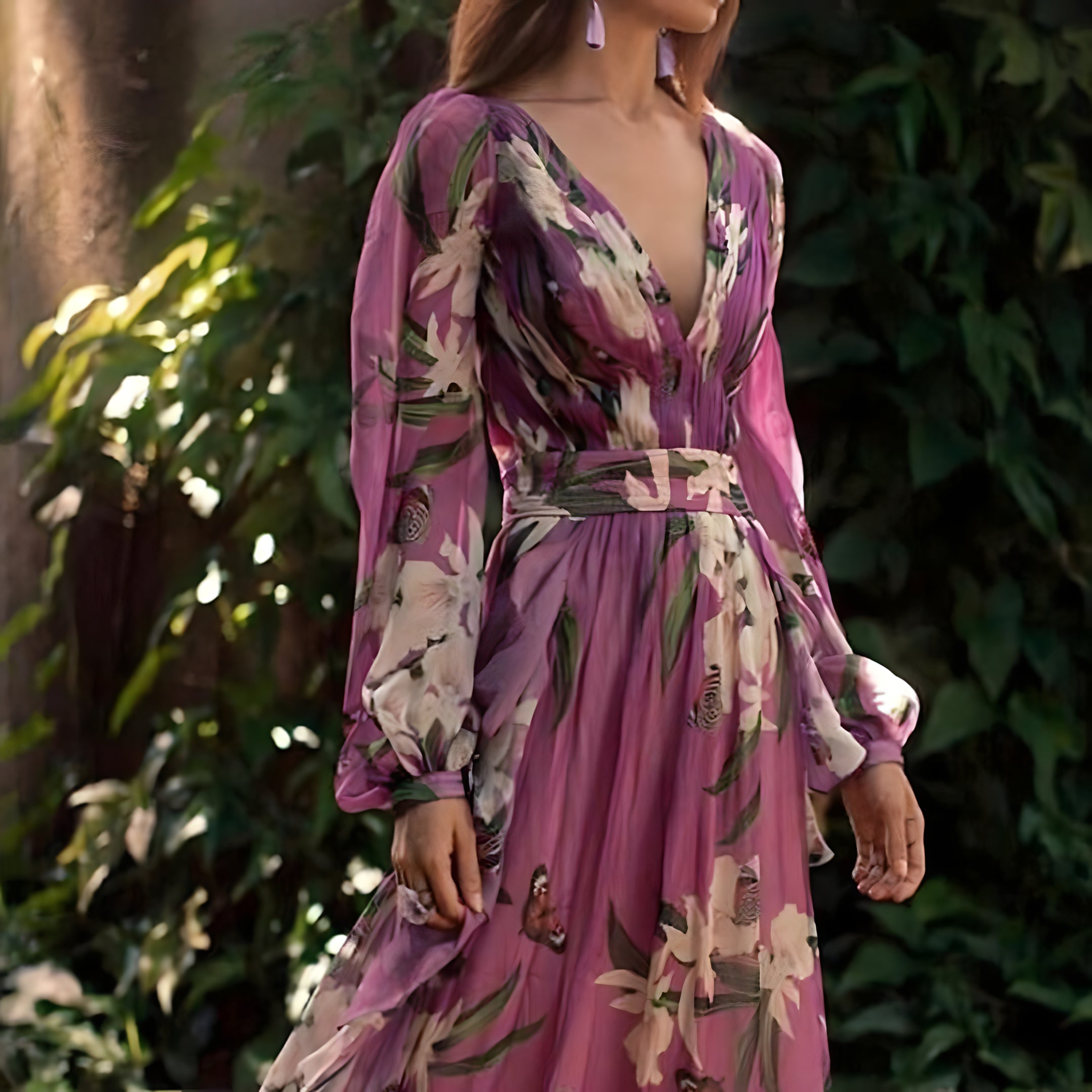 Elegante jurk met mouw en v-hals in de kleur Lila voor dames in stijl ideaal voor de lente.