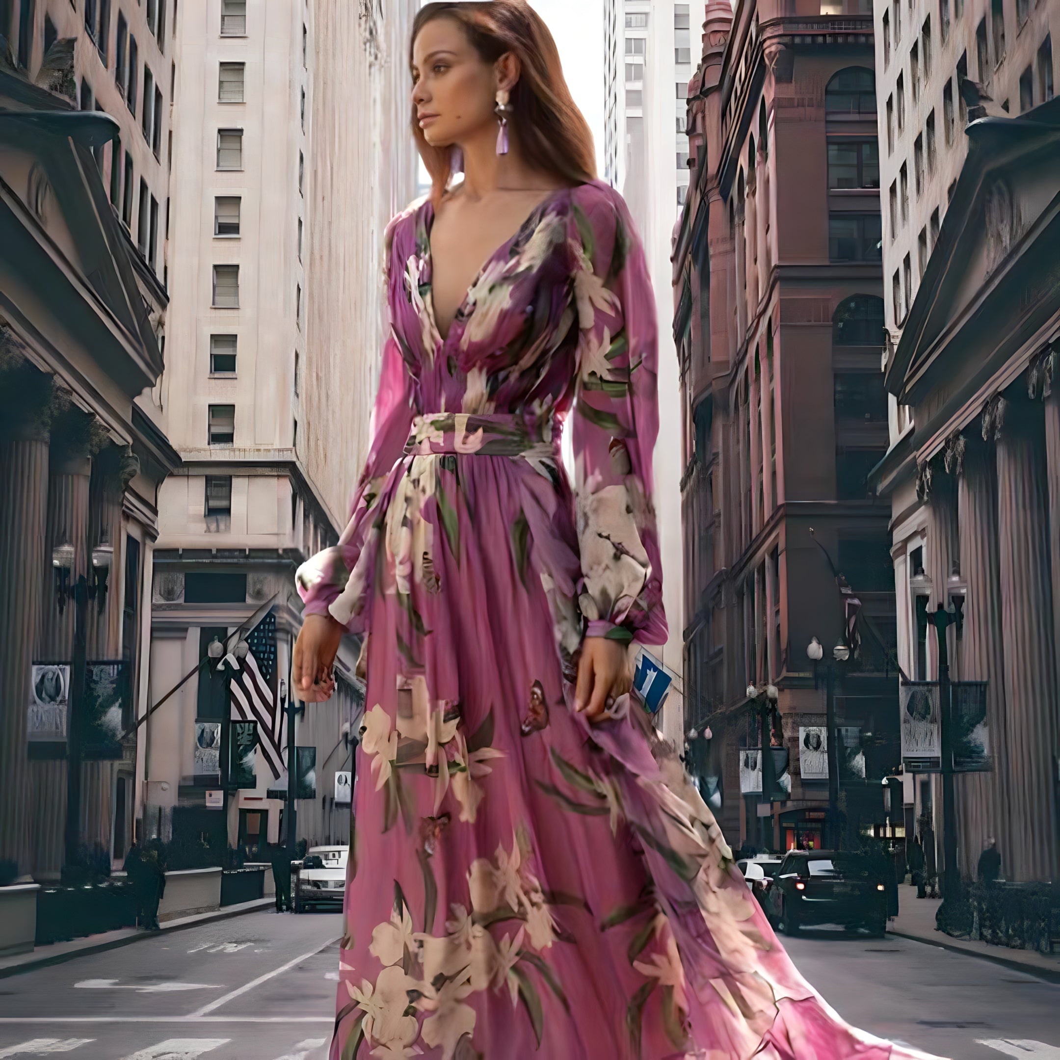 Elegante jurk met mouw en v-hals in de kleur Lila voor dames in stijl ideaal voor de lente.