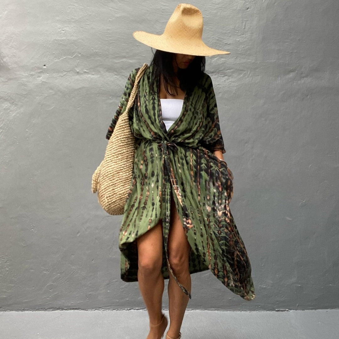 Elegante Kimono in de kleur Groen voor dames in Lounge stijl ideaal voor de lente.
