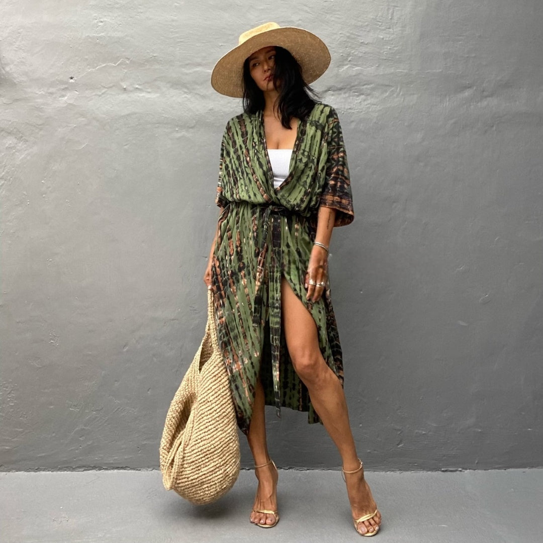 Elegante Kimono in de kleur Groen voor dames in Lounge stijl ideaal voor de lente.