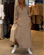 Els | Eénkleurige jurk met 3/4 mouwsplit in de kleur Wit voor dames in stijl ideaal voor de herfst.