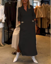Els | Eénkleurige jurk met 3/4 mouwsplit in de kleur Wit voor dames in stijl ideaal voor de herfst.