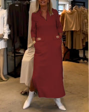 Els | Eénkleurige jurk met 3/4 mouwsplit in de kleur Wit voor dames in stijl ideaal voor de herfst.