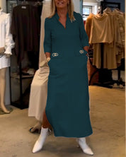 Els | Eénkleurige jurk met 3/4 mouwsplit in de kleur Wit voor dames in stijl ideaal voor de herfst.