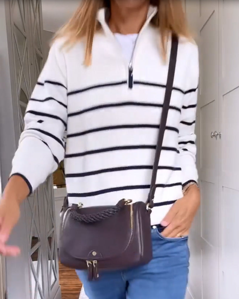 Gestreepte trui met rits in de kleur Wit voor dames in stijl ideaal voor de herfst.