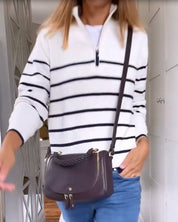 Gestreepte trui met rits in de kleur Wit voor dames in stijl ideaal voor de herfst.