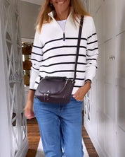 Gestreepte trui met rits in de kleur Wit voor dames in stijl ideaal voor de herfst.