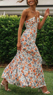 Halternek Jurk Bloemen Maxi Jurk Ruby in de kleur Blauw voor dames in stijl ideaal voor de lente.