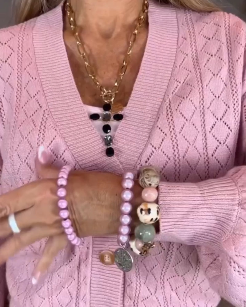 Hippe cardigan met lantaarnmouwen in de kleur Roze voor dames in stijl ideaal voor de herfst.