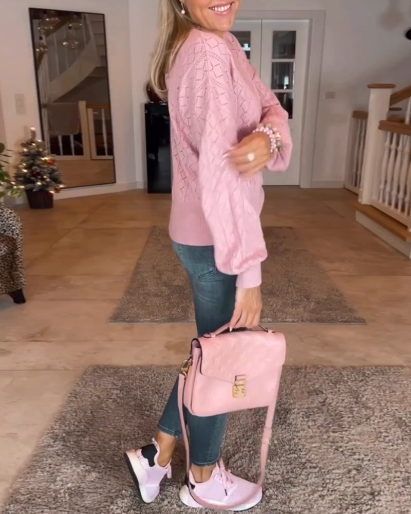 Hippe cardigan met lantaarnmouwen in de kleur Roze voor dames in stijl ideaal voor de herfst.