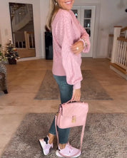 Hippe cardigan met lantaarnmouwen in de kleur Roze voor dames in stijl ideaal voor de herfst.