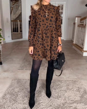 Jurk met Luipaardprint Annabelle in de kleur Bruin voor dames in stijl ideaal voor de herfst.