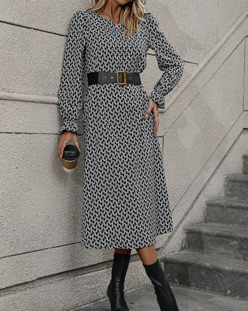 Jurk met print op een ronde halslijn in de kleur Zwart voor dames in stijl ideaal voor de herfst.