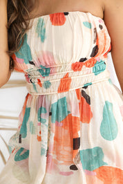 Lange Jurk met Abstracte print in de kleur Oranje voor dames in stijl ideaal voor de lente.