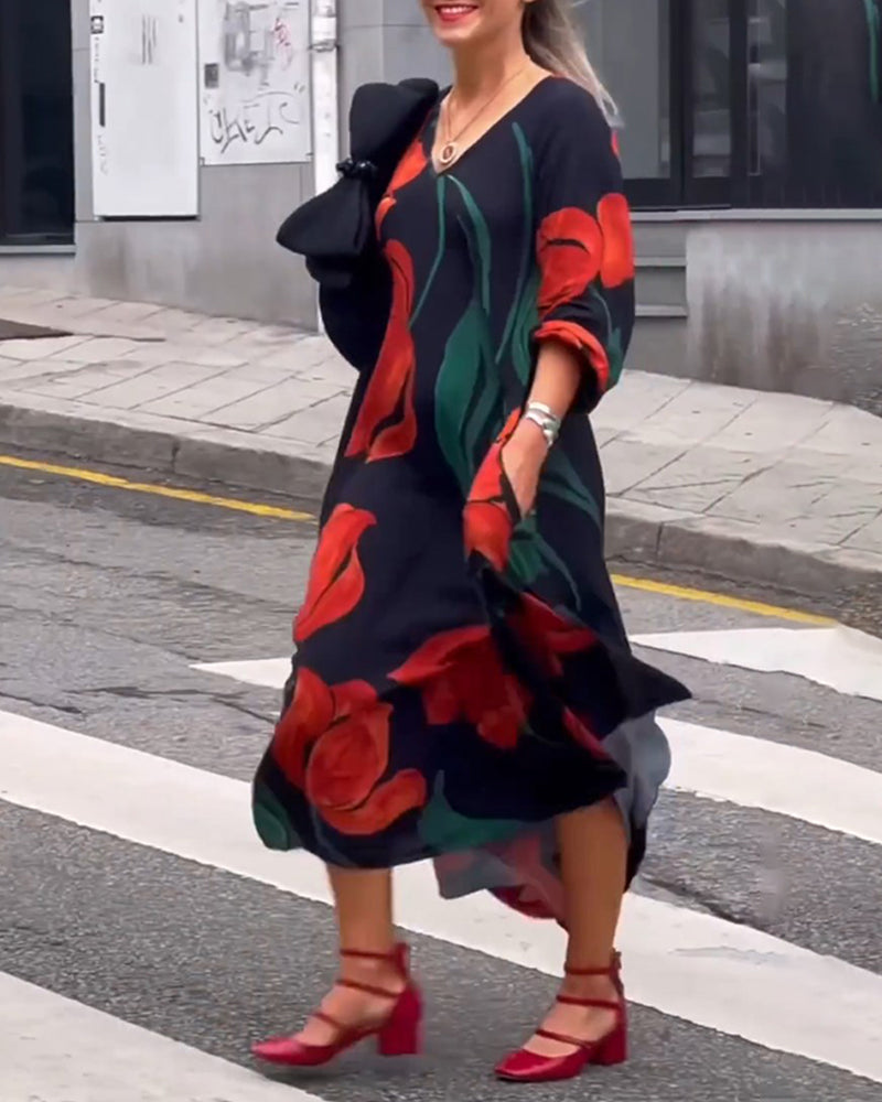 Lange Jurk met bloemenprint in de kleur Bloemen voor dames in stijl ideaal voor de herfst.