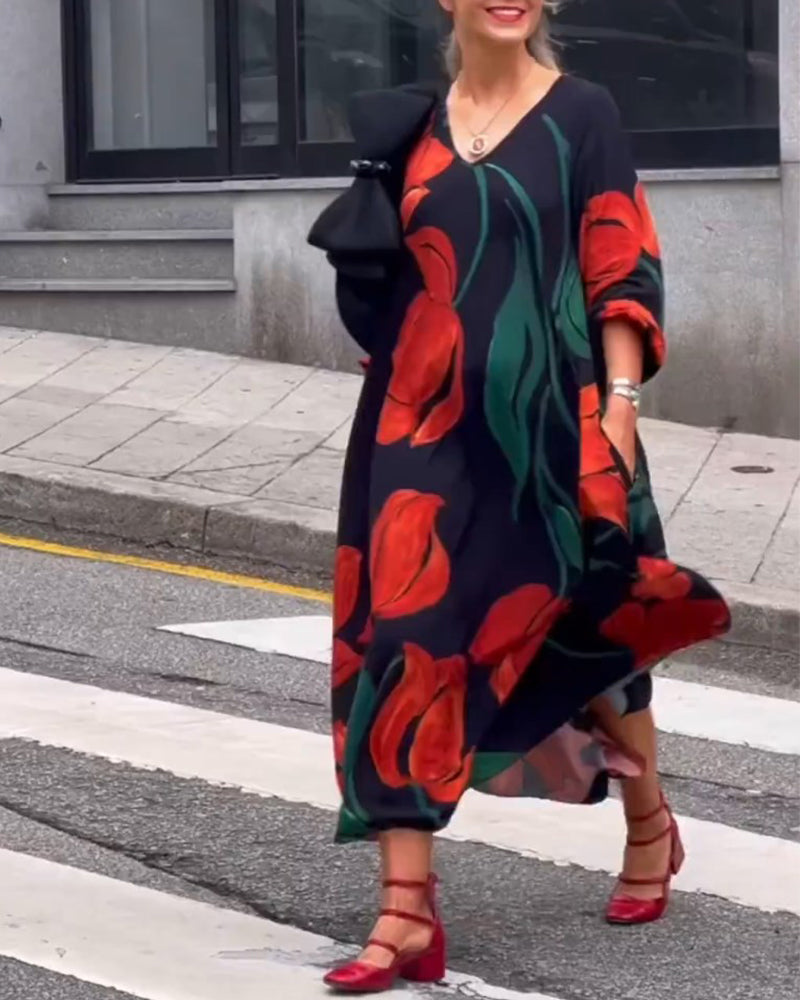 Lange Jurk met bloemenprint in de kleur Bloemen voor dames in stijl ideaal voor de herfst.