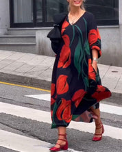 Lange Jurk met bloemenprint in de kleur Bloemen voor dames in stijl ideaal voor de herfst.