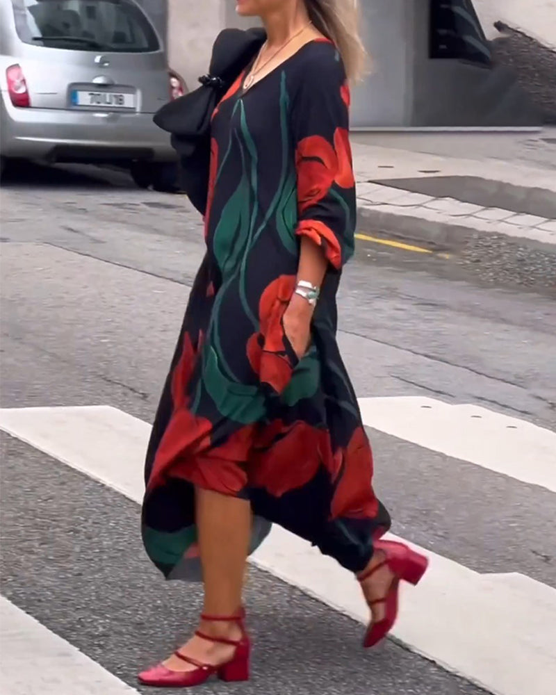 Lange Jurk met bloemenprint in de kleur Bloemen voor dames in stijl ideaal voor de herfst.