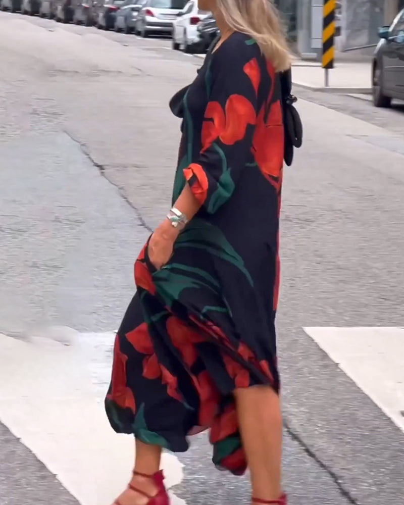 Lange Jurk met bloemenprint in de kleur Bloemen voor dames in stijl ideaal voor de herfst.