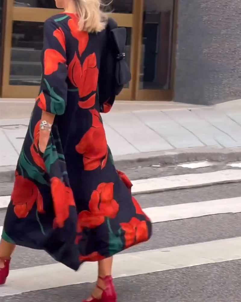 Lange Jurk met bloemenprint in de kleur Bloemen voor dames in stijl ideaal voor de herfst.