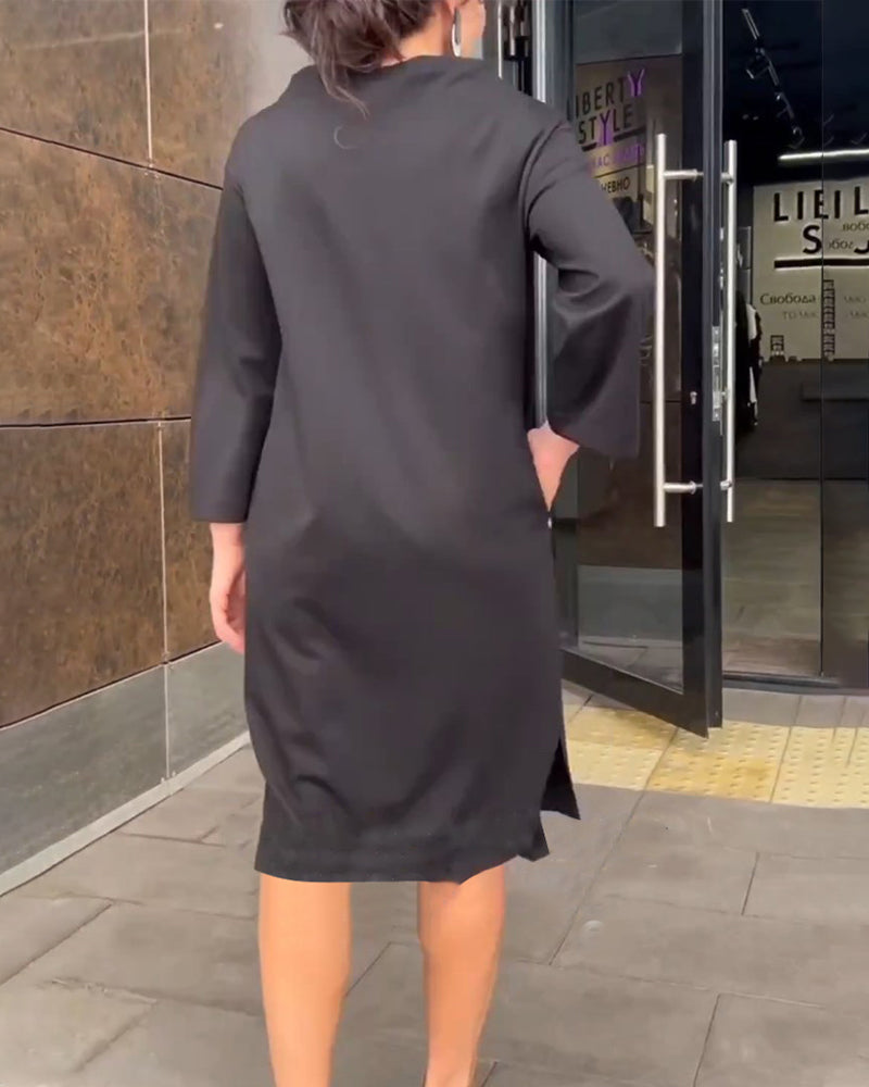 Losvallende jurk in een effen kleur in de kleur Zwart voor dames in stijl ideaal voor de herfst.