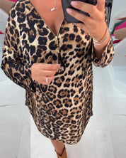 Luipaardprint Jurk met lange mouwen in de kleur Luipaard voor dames in stijl ideaal voor de herfst.