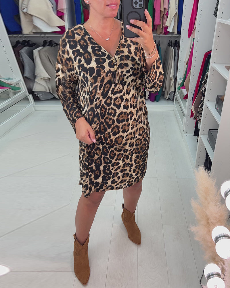 Luipaardprint Jurk met lange mouwen in de kleur Luipaard voor dames in stijl ideaal voor de herfst.