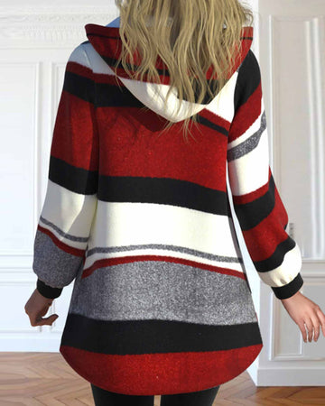 Mantel met capuchon en ritssluiting in de kleur Rood voor dames in stijl ideaal voor de herfst.
