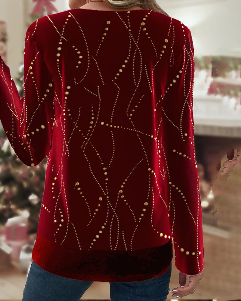 Meerlagige Bordeaux Top met ronde mouwen in de kleur Bordeaux voor dames in stijl ideaal voor de herfst.