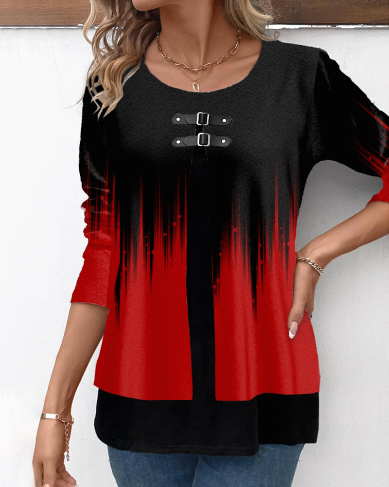 Meerlagige rood-zwarte top met lange mouwen in de kleur Rood voor dames in stijl ideaal voor de herfst.