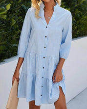 Overhemd Jurk in de kleur Blauw voor dames in stijl ideaal voor de lente.