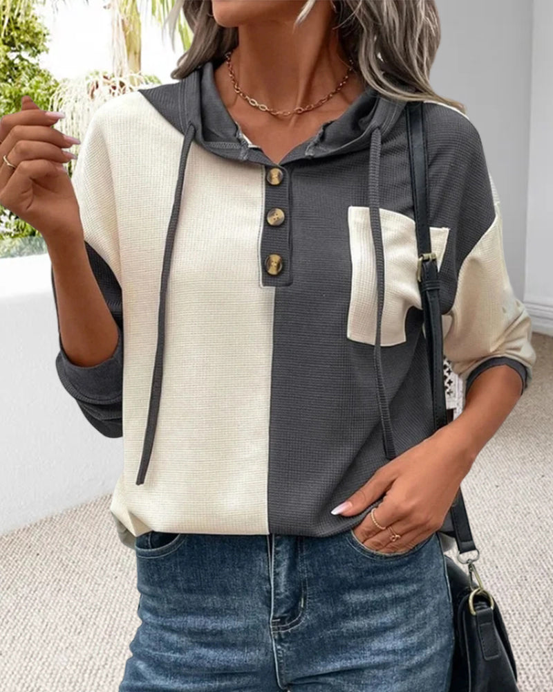 Relaxte Hoodie met kleurblokken in de kleur Grijs voor dames in Lounge stijl ideaal voor de herfst.