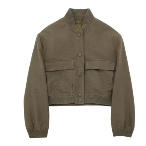 Romy | Short Bomberjack met knopen in de kleur Donkergroen voor dames in Streetwear stijl ideaal voor de herfst.