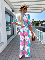 Rosalie | Twee-delige set met print in de kleur Blauw voor dames in stijl ideaal voor de zomer.