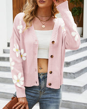 Rozemarijn | Cardigan met bloemenprint in de kleur Roze voor dames in stijl ideaal voor de lente.