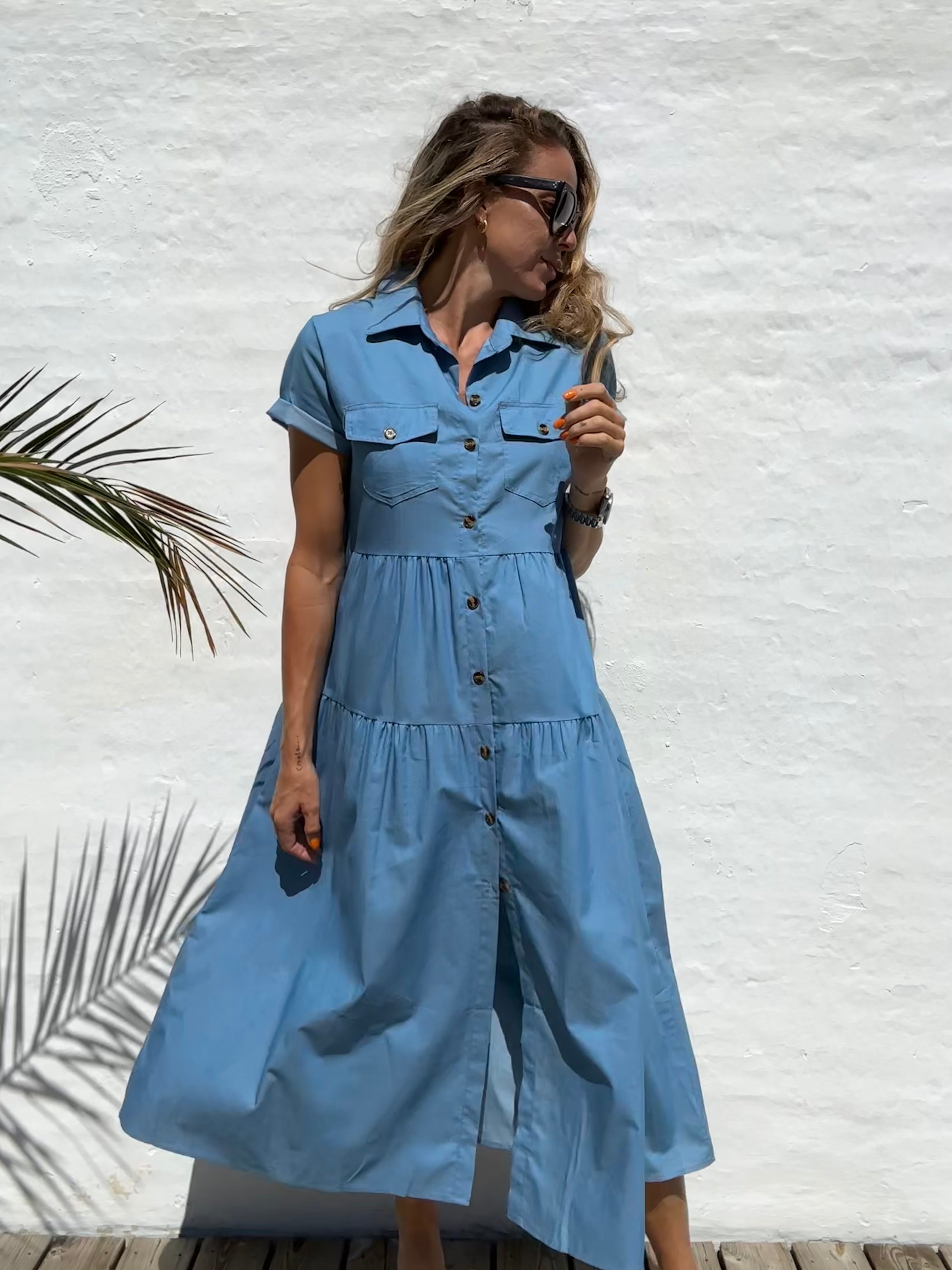 Skye | Lange jurk van denim in de kleur Blauw voor dames in Heritage stijl ideaal voor de lente.